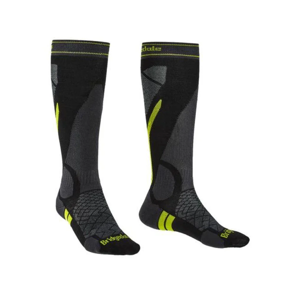 Bridgedale Men's Lightweight Merino Endurance Over Calf Ski Socks (Black/Lime)