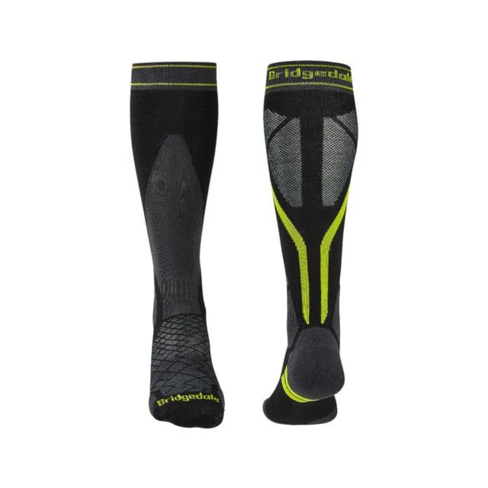 Bridgedale Men's Lightweight Merino Endurance Over Calf Ski Socks (Black/Lime) - Image 2