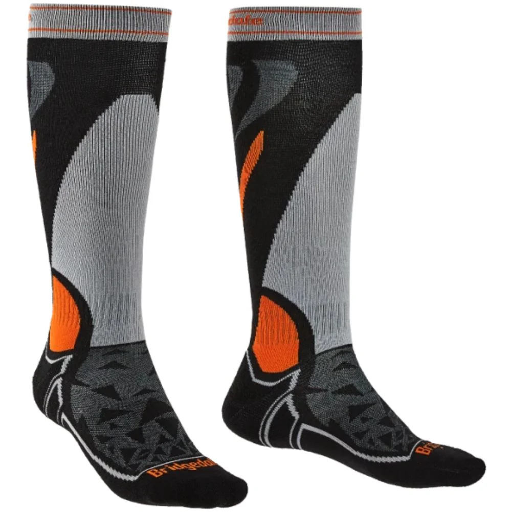 Bridgedale Men's Midweight Merino Performance Over Calf Ski Socks (Black/Silver)
