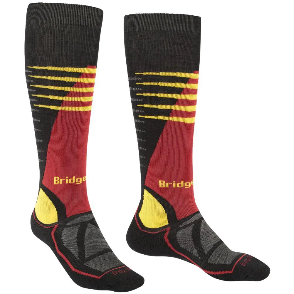 Bridgedale Men's Ski Midweight Merino Performance Over Calf Ski Socks (Black/Gold)