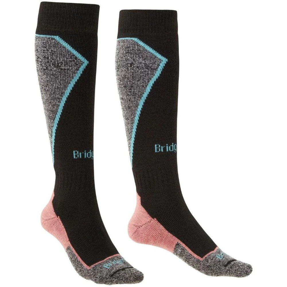 Bridgedale Women's Midweight + Merino Endurance Over Calf (Black/Coral)