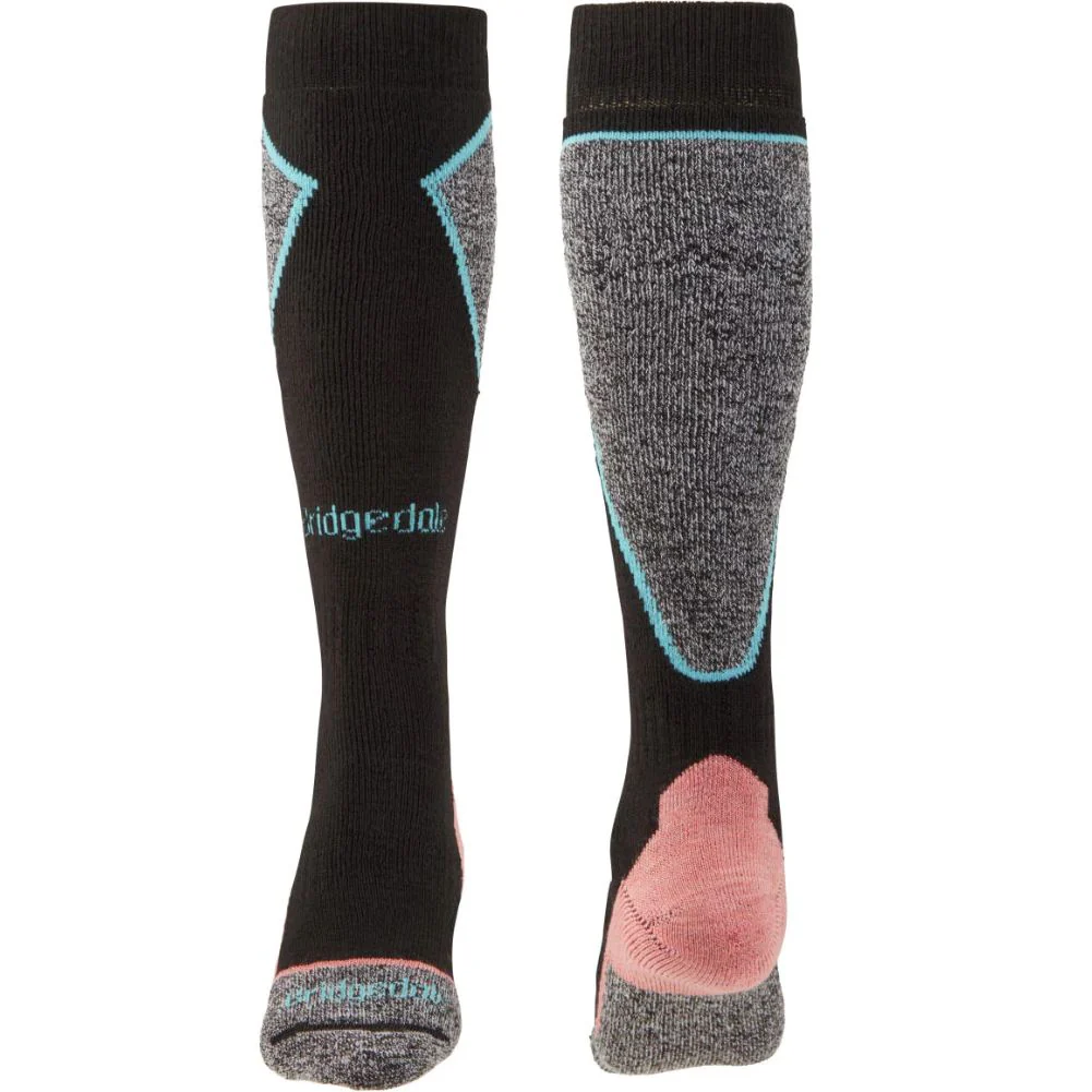 Bridgedale Women's Midweight + Merino Endurance Over Calf (Black/Coral) - Image 2