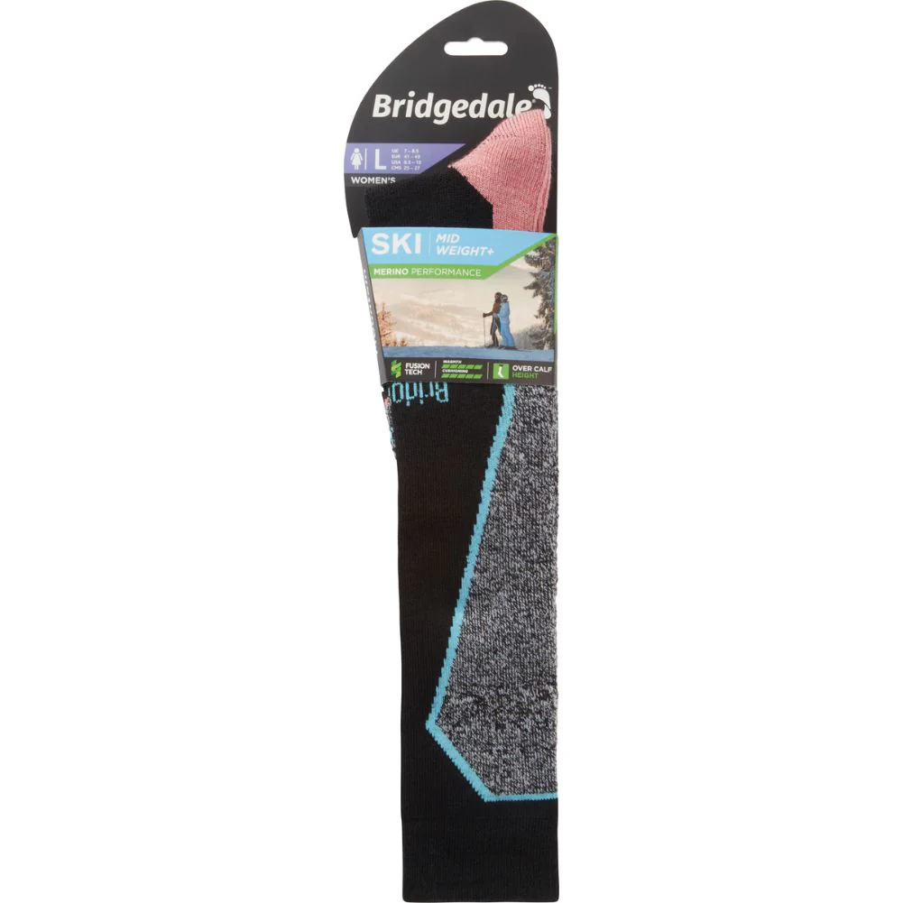 Bridgedale Women's Midweight + Merino Endurance Over Calf (Black/Coral) - Image 3