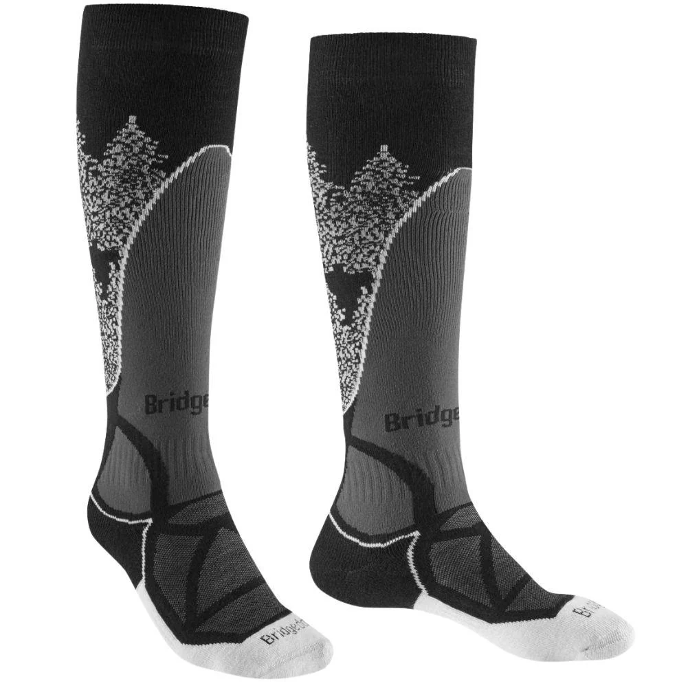 Bridgedale Women's Ski Midweight Merino Endurance Over Calf Ski Socks (Black/White)