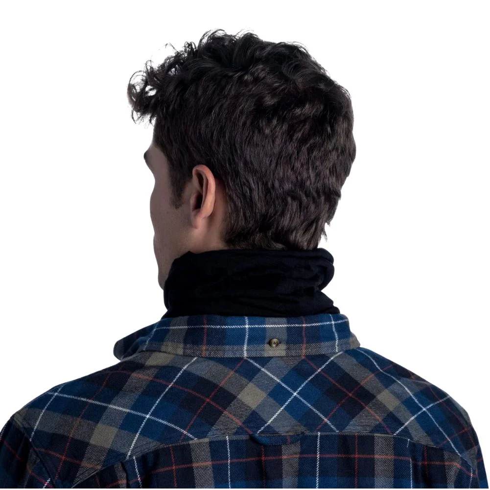 Buff Midweight Merino Wool Neckwarmer/Facecover (Solid Black) - Image 3