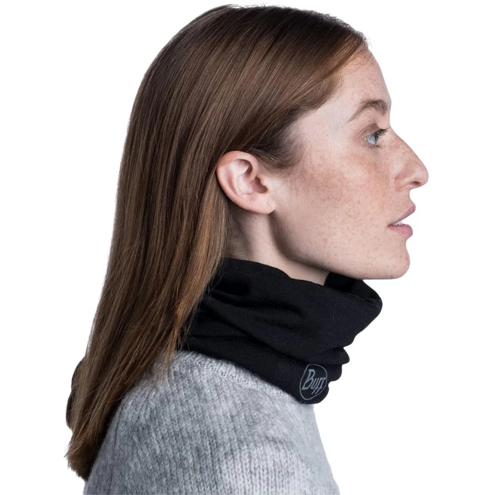 Buff Midweight Merino Wool Neckwarmer/Facecover (Solid Black) - Image 6