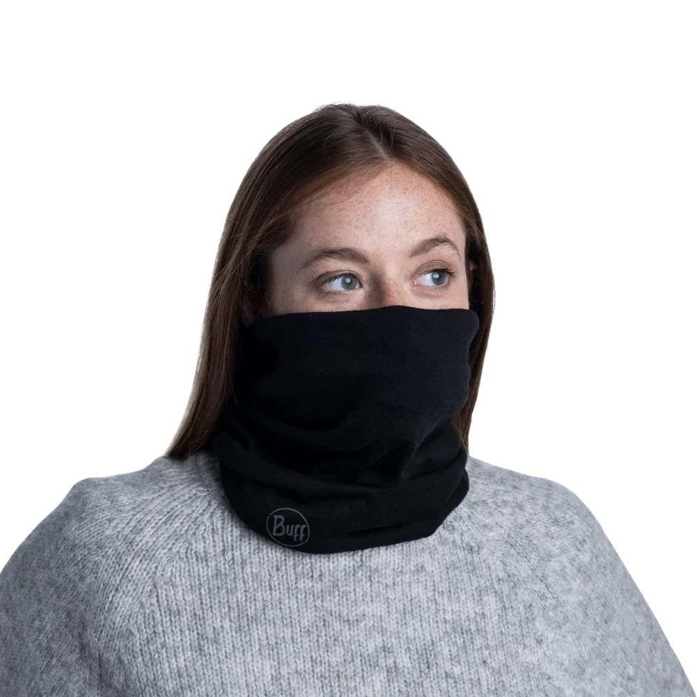 Buff Midweight Merino Wool Neckwarmer/Facecover (Solid Black) - Image 7
