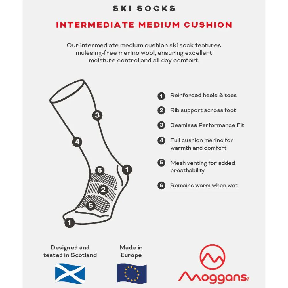 Moggans Intermediate Medium Cushion Ski Socks (Alpine Blue/Grey) - Image 2