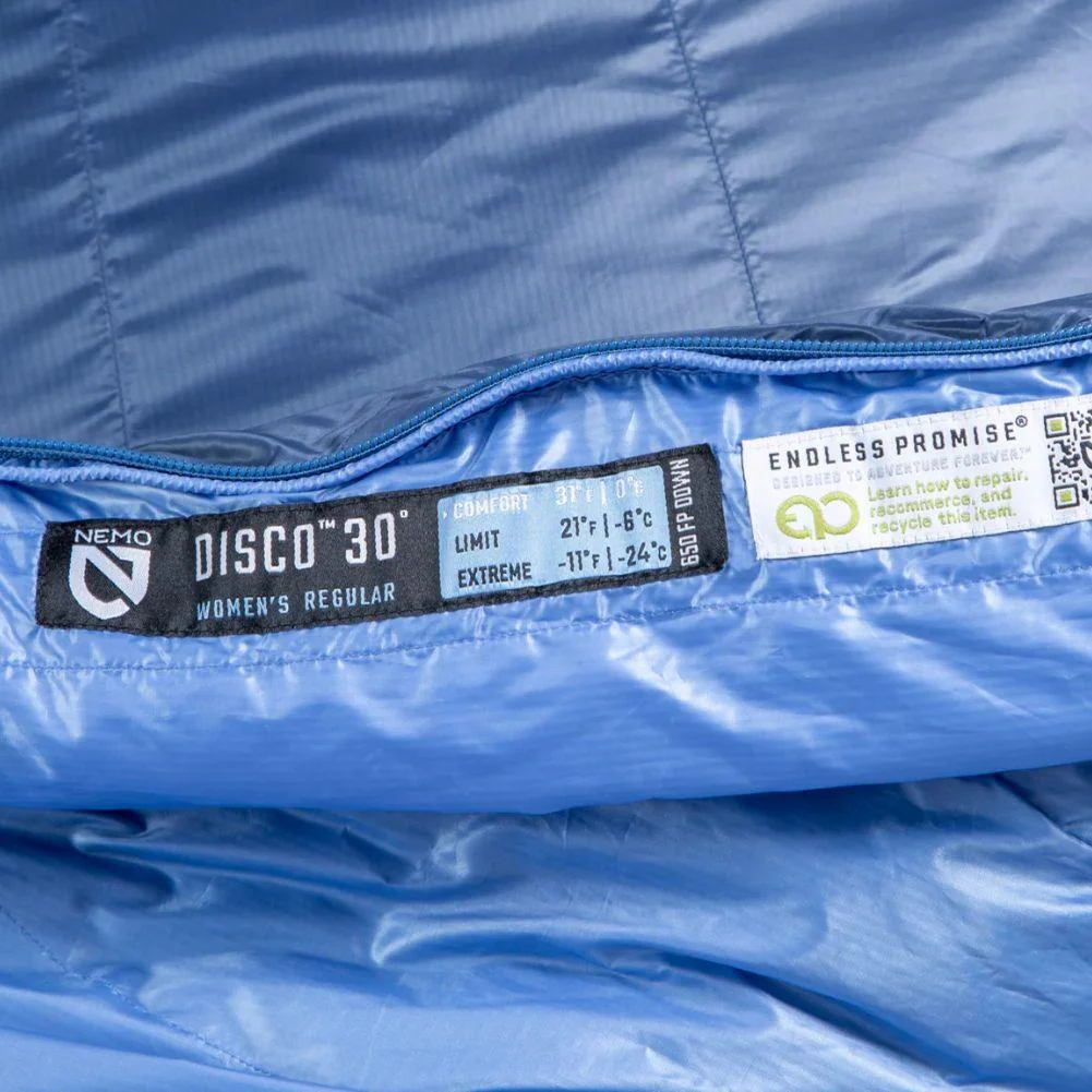 Nemo Equipment Women's Disco Endless Promise 30°F Regular Down Sleeping Bag (Blue Horizon) - Image 15