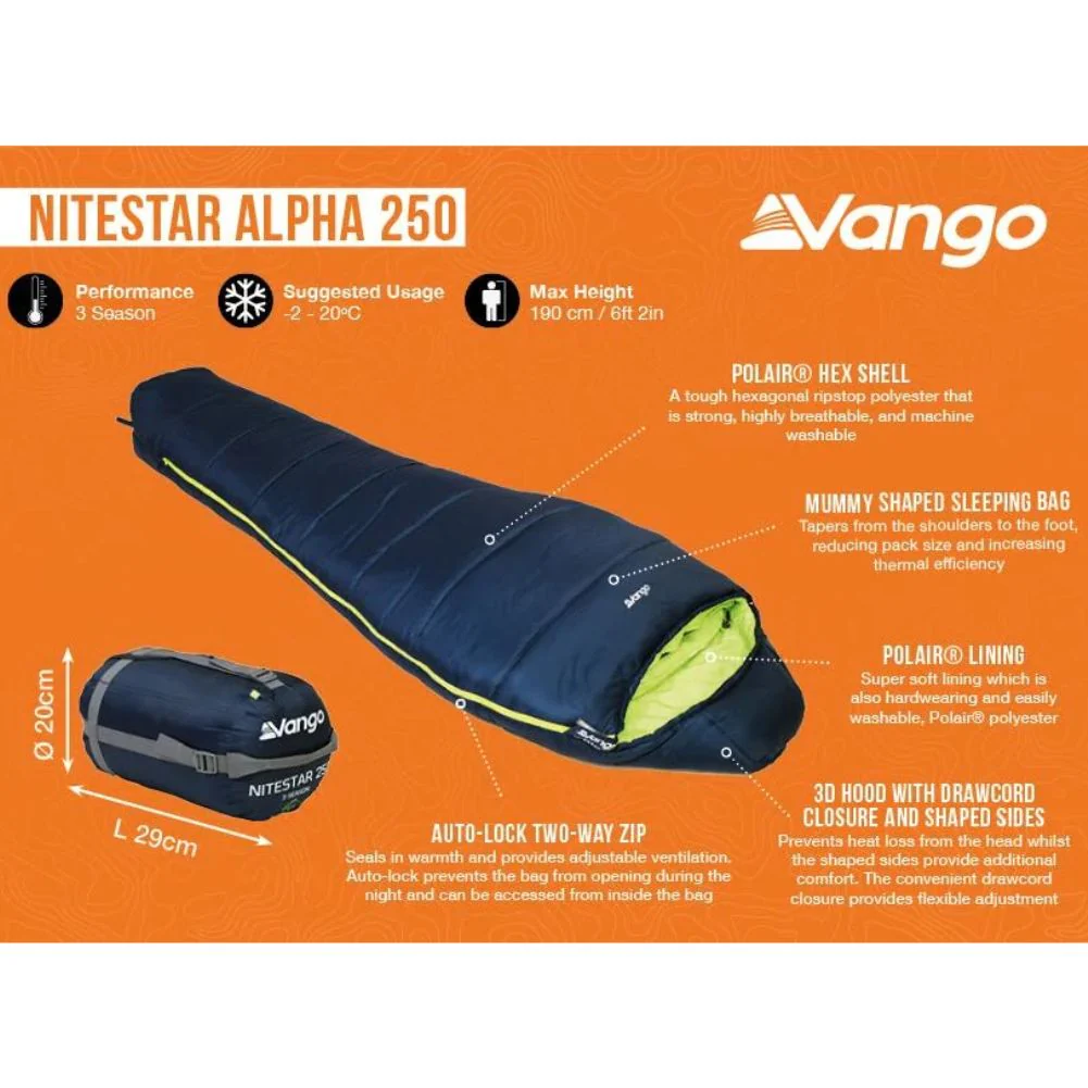 Vango Nitestar Alpha 250 Trekking Sleeping Bag (Ocean Green) - Image 2