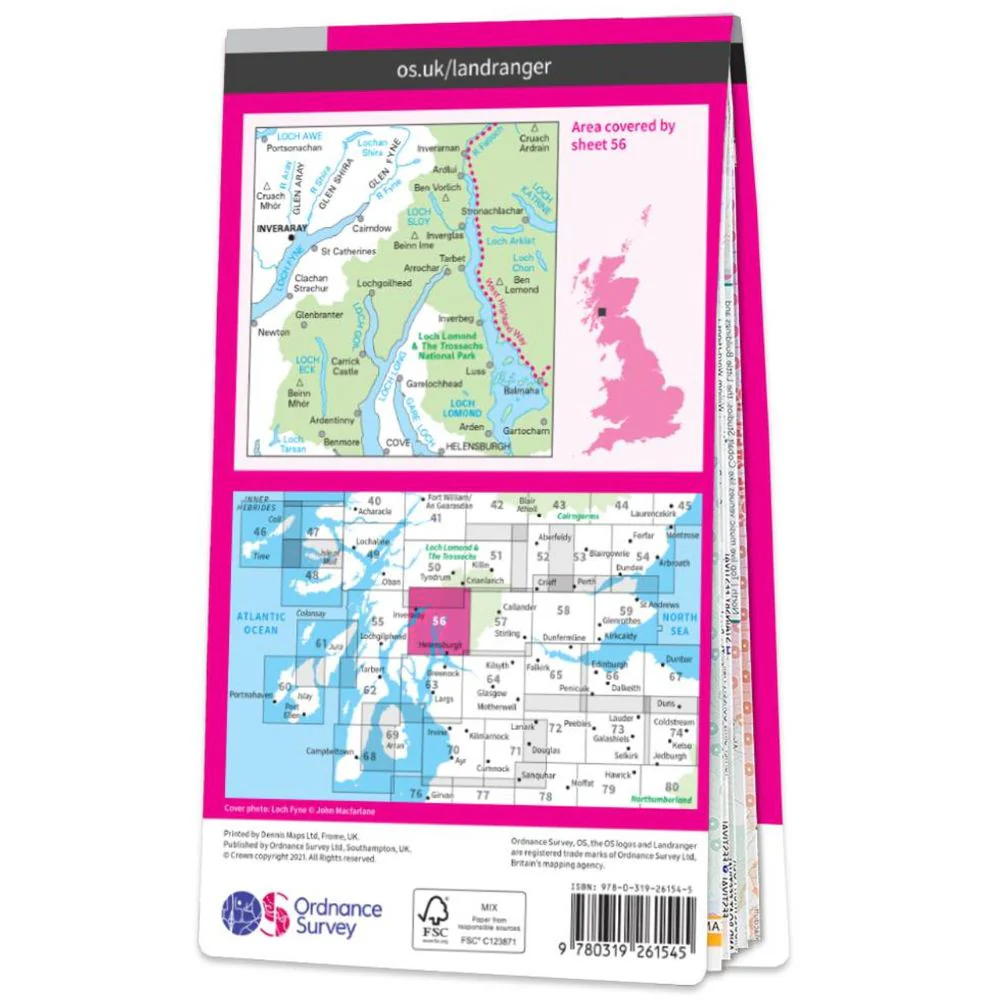 Ordnance Survey Landranger Map 56 - Loch Lomond & Inveraray - Image 3