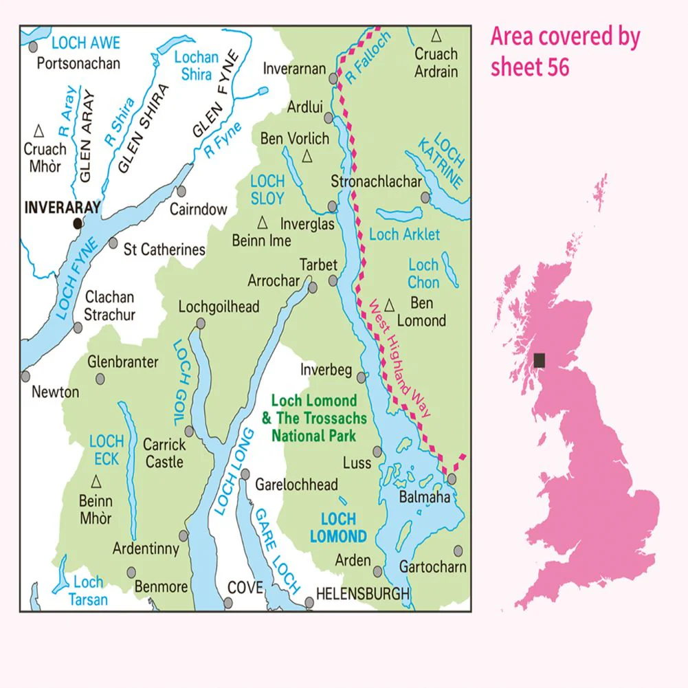 Ordnance Survey Landranger Map 56 - Loch Lomond & Inveraray - Image 4