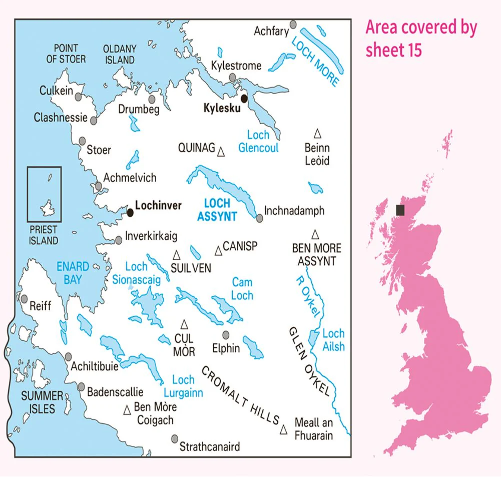 Ordnance Survey Landranger Map 15 Loch Assynt - Image 4