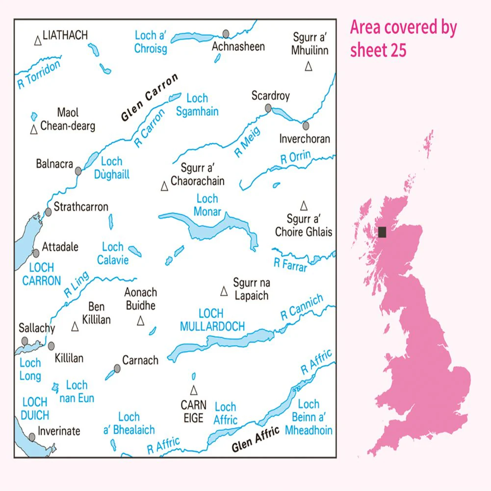 Ordnance Survey Landranger Map 25 Glen Carron & Glen Affric - Image 4