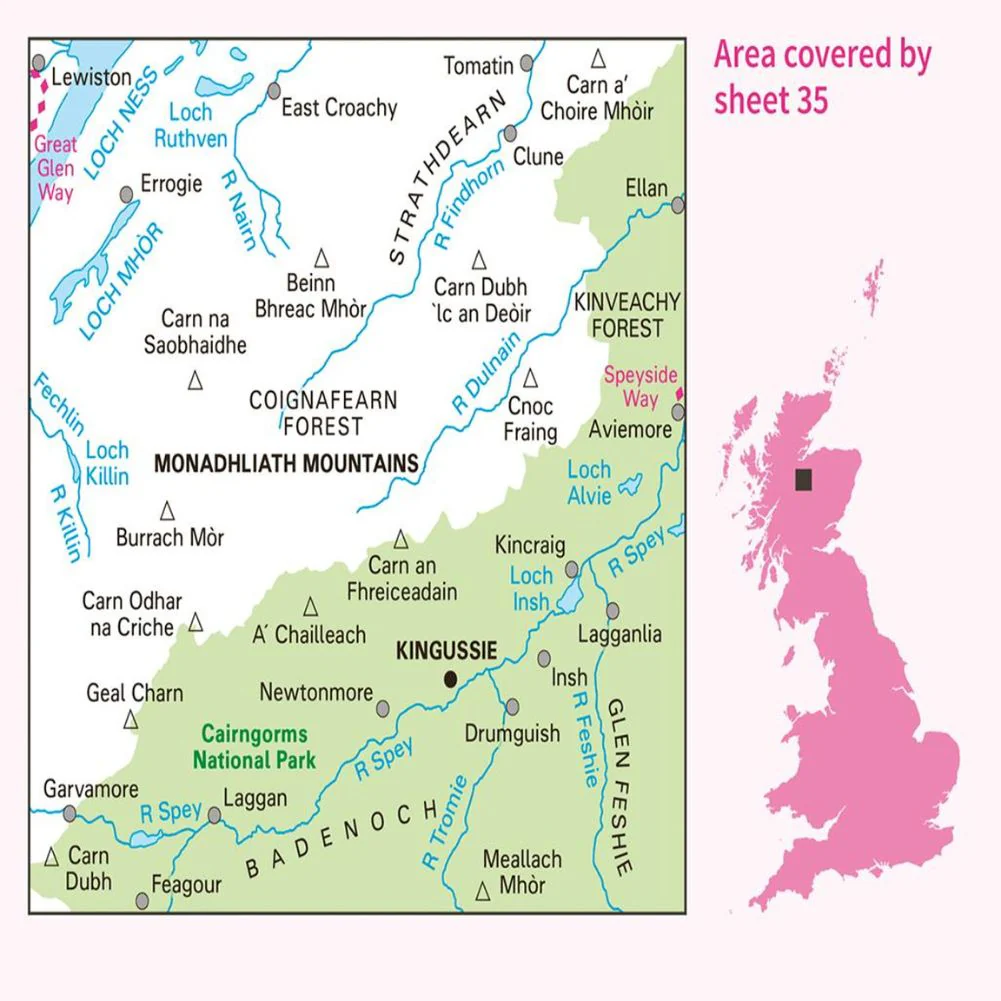 Ordnance Survey Landranger Map 35 Kingussie & Monadhliath Mountains - Image 4