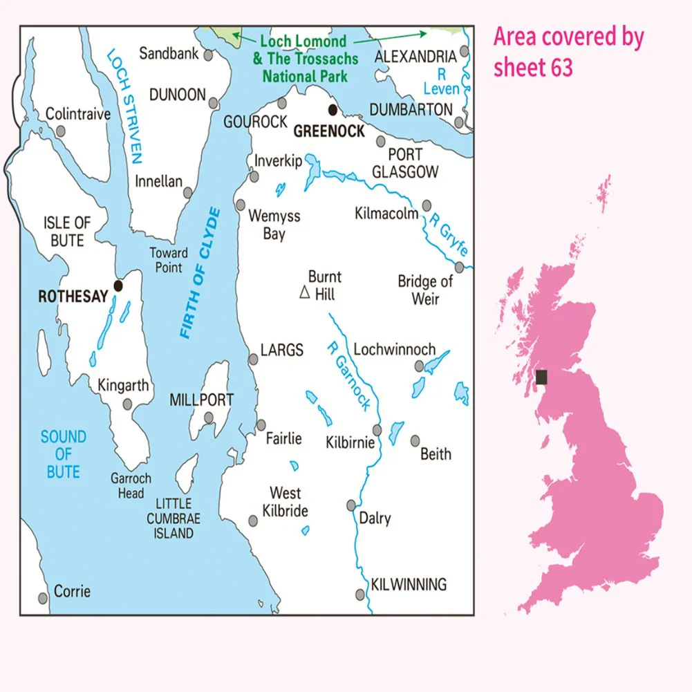 Ordnance Survey Landranger Map 63 Firth of Clyde - Image 3
