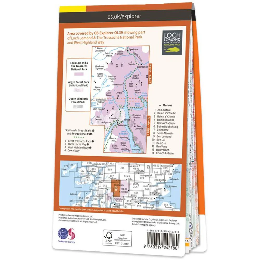 Ordnance Survey Explorer Map OL 39 Loch Lomond North - Image 3
