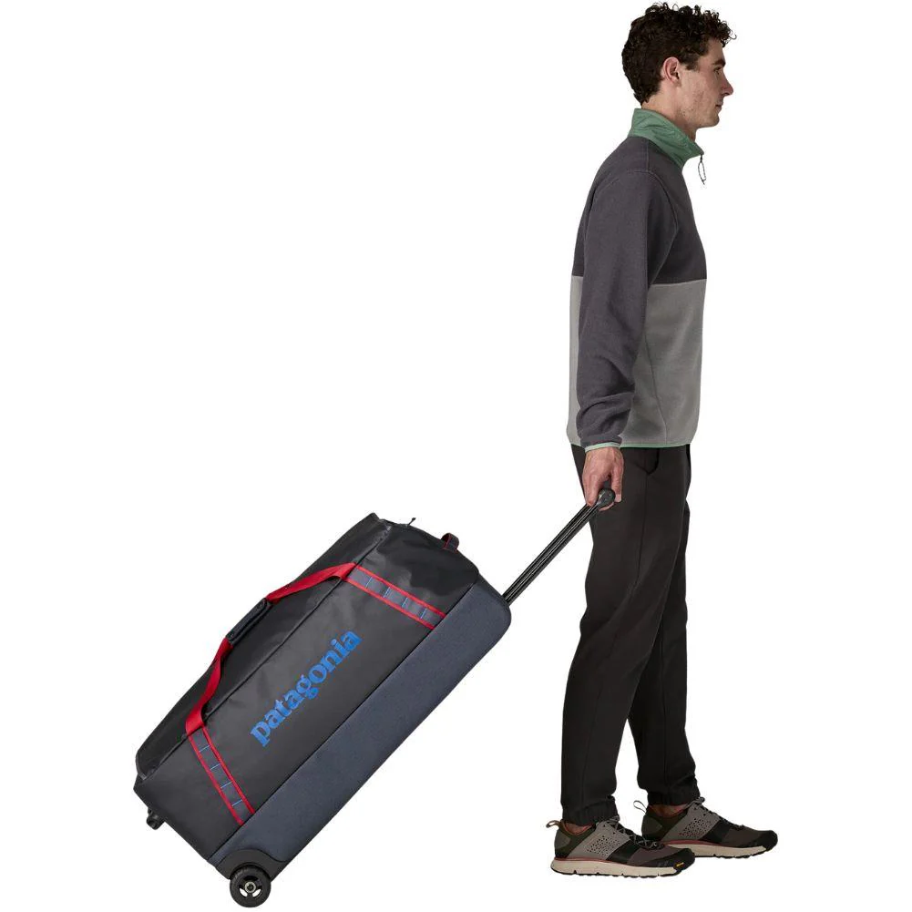Patagonia Black Hole Wheeled Duffel 100L (Smolder Blue w/Amanita Red) - Image 4