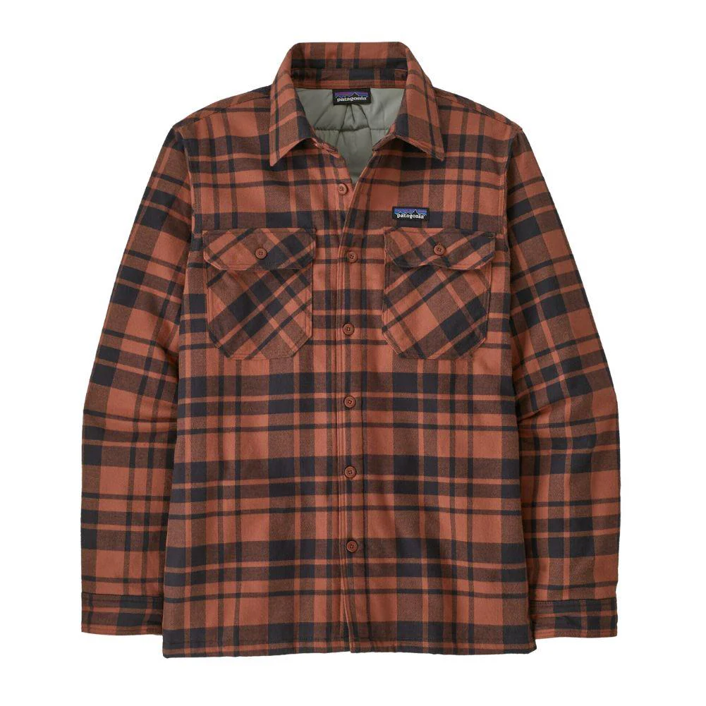Patagonia Men's Insulated Organic Cotton Midweight Fjord Flannel Shirt (Ice Caps/Burl Red)