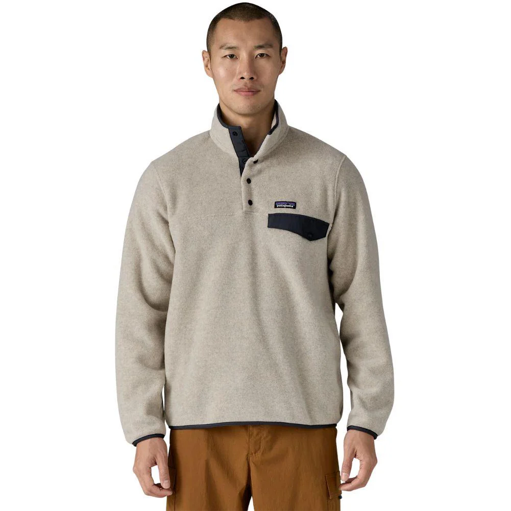 Patagonia Men's Lightweight Synchilla Snap-T Fleece Pullover (Oatmeal Heather w/Smolder Blue) - Image 2