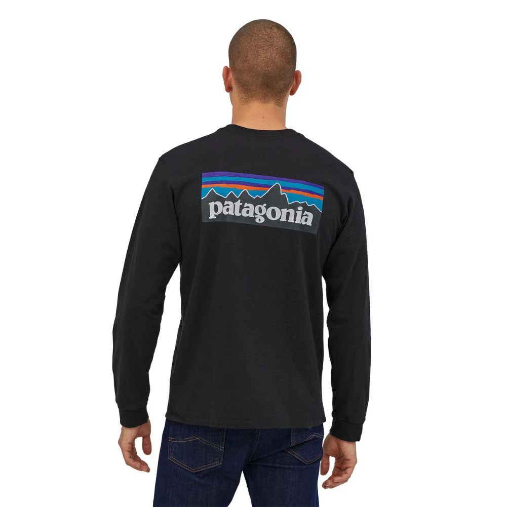 Patagonia Men's Long-Sleeved P-6 Logo Responsibili-Tee (Black) - Image 3