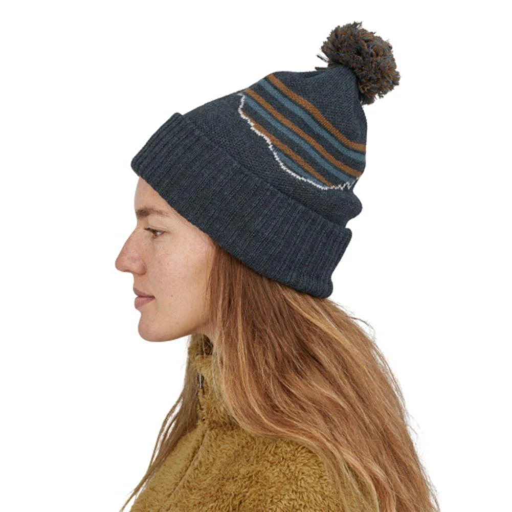 Patagonia Powder Town Beanie (Fitz Roy Stripe Knit: Smolder Blue) - Image 3