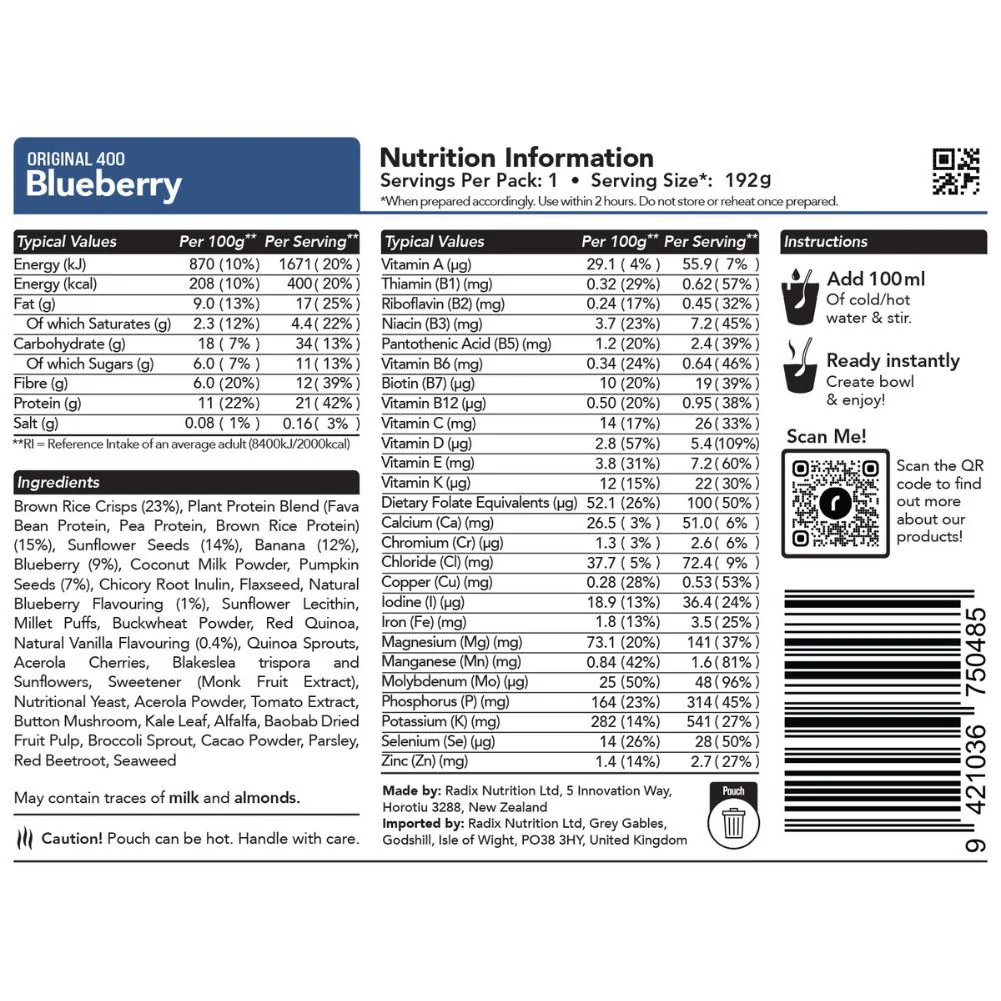 Radix Nutrition Original Breakfast v9.0 - 400Kcal (BlueBerry) - Image 4