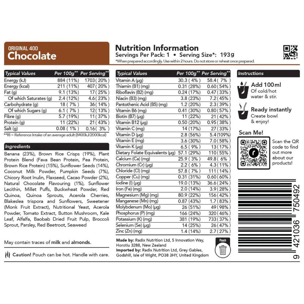 Radix Nutrition Original Breakfast v9.0 - 400Kcal (Chocolate) - Image 2