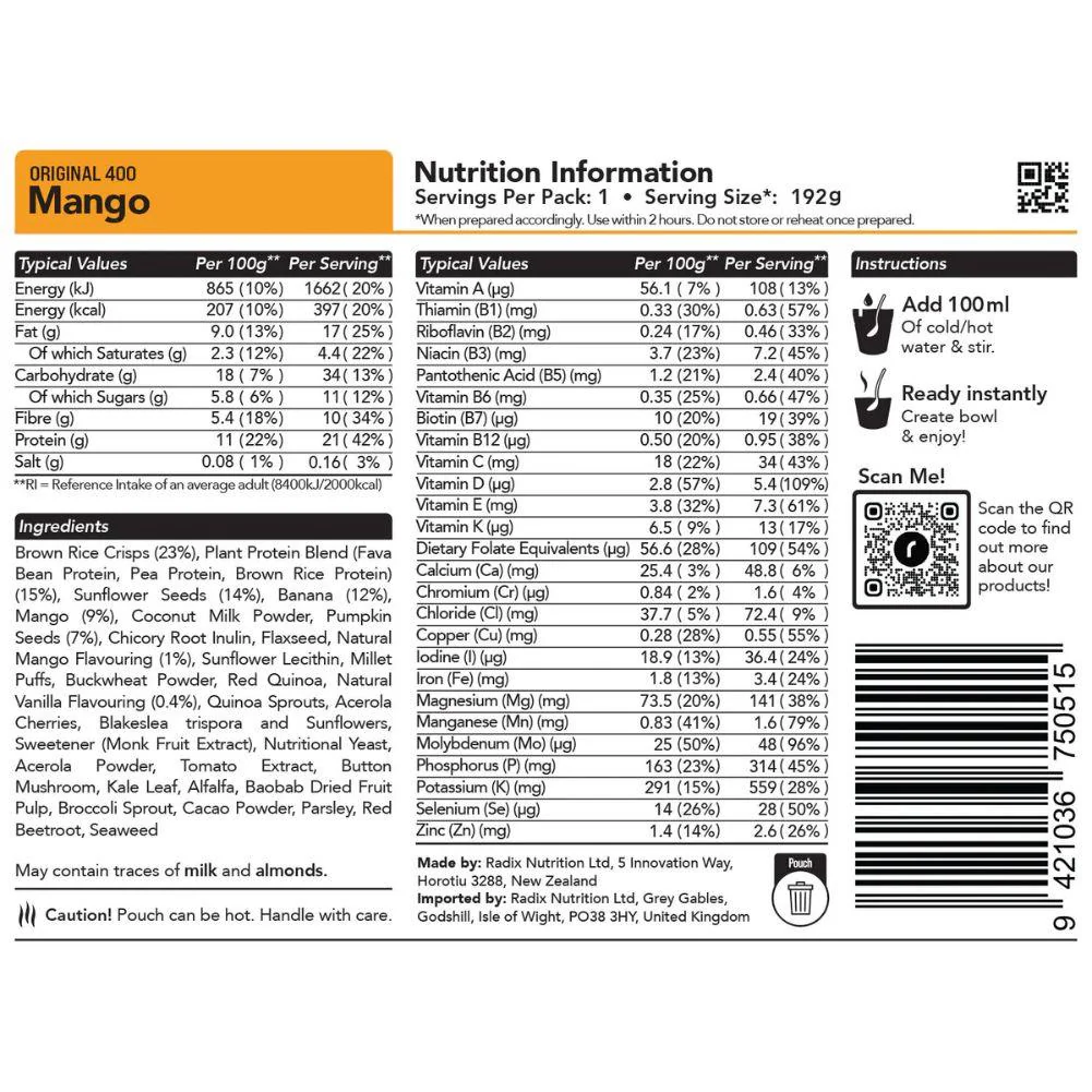 Radix Nutrition Original Breakfast v9.0 - 400Kcal (Mango) - Image 2