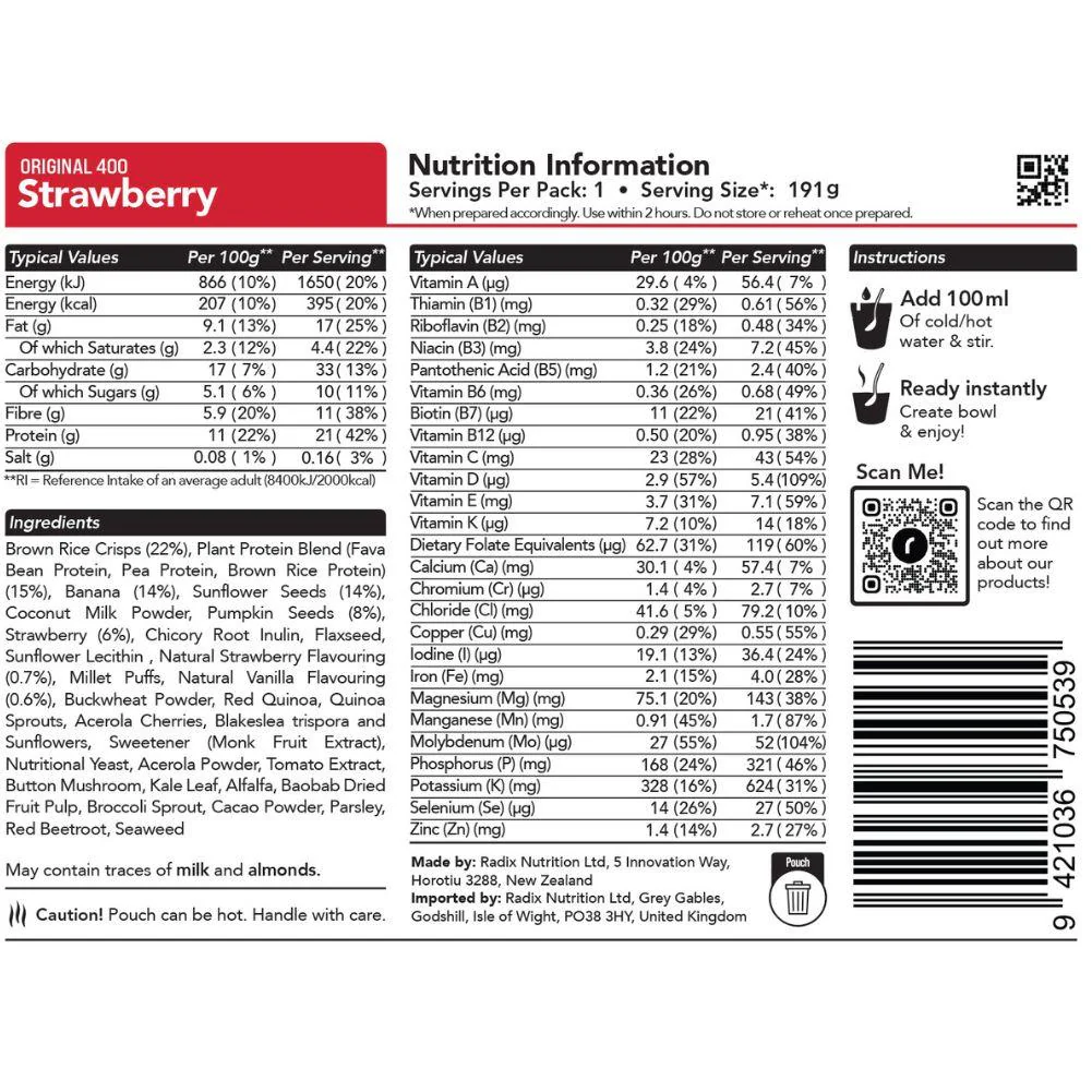 Radix Nutrition Original Breakfast v9.0 - 400Kcal (Strawberry) - Image 2