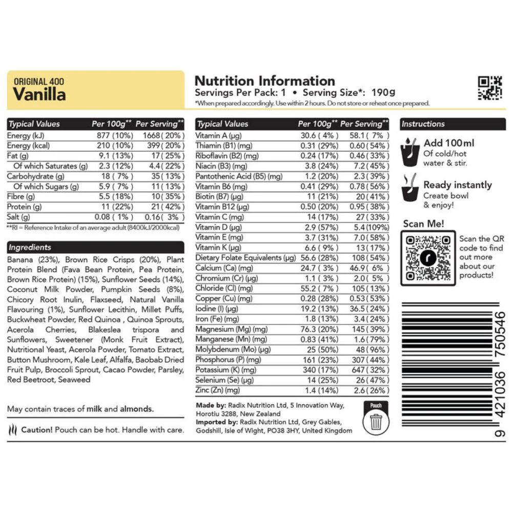 Radix Nutrition Original Breakfast v9.0 - 400Kcal (Vanilla) - Image 4