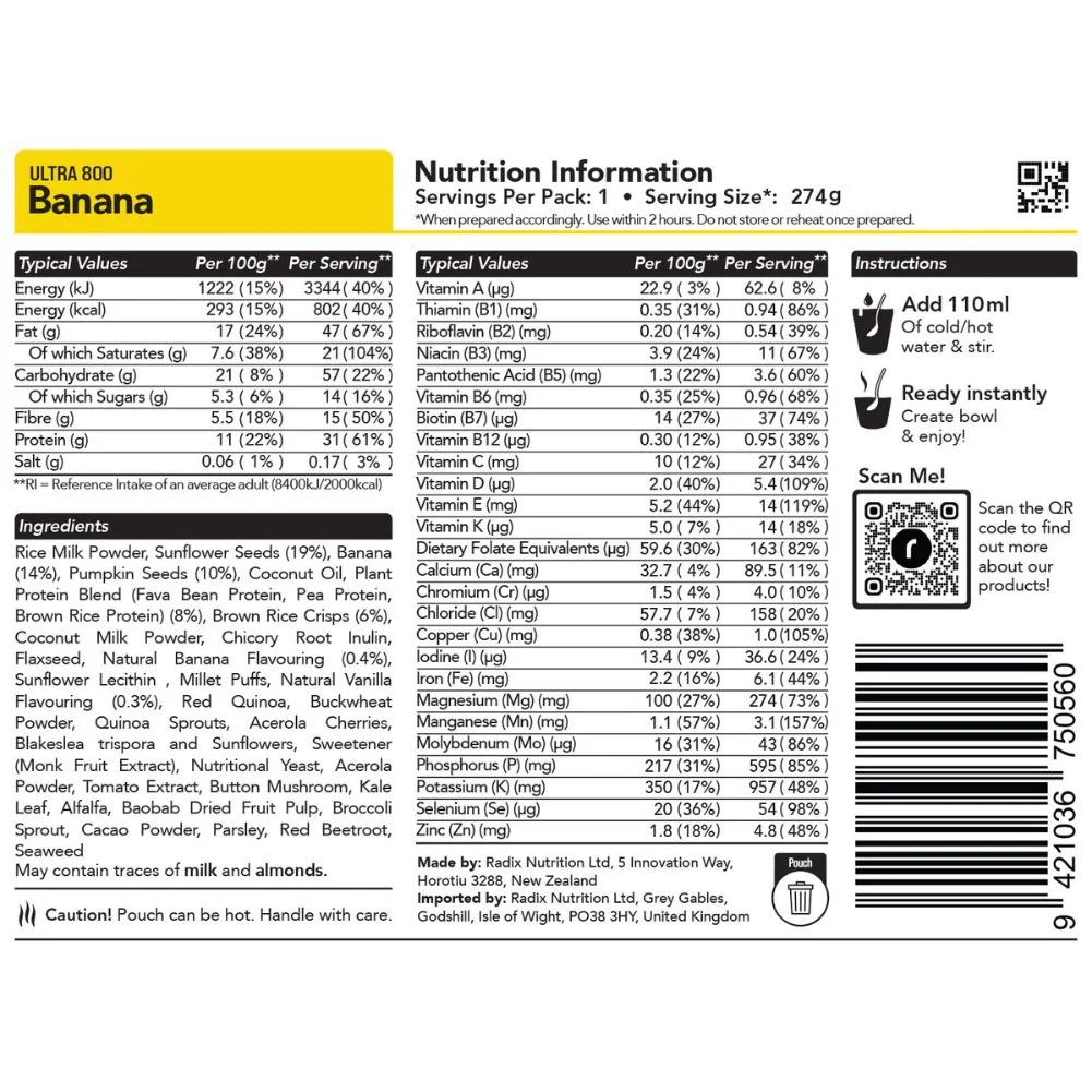 Radix Nutrition Ultra Breakfast v9.0 - 800Kcal (Banana) - Image 3