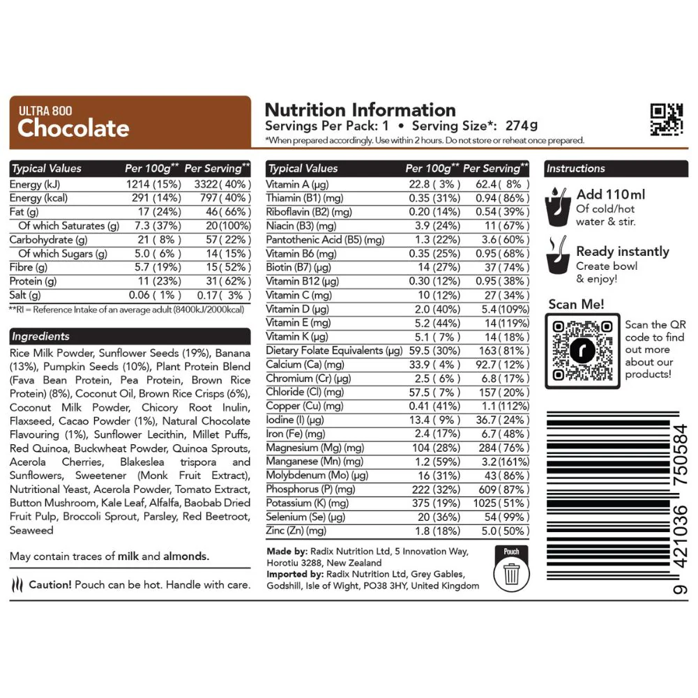 Radix Nutrition Ultra Breakfast v9.0 - 800Kcal (Chocolate) - Image 3