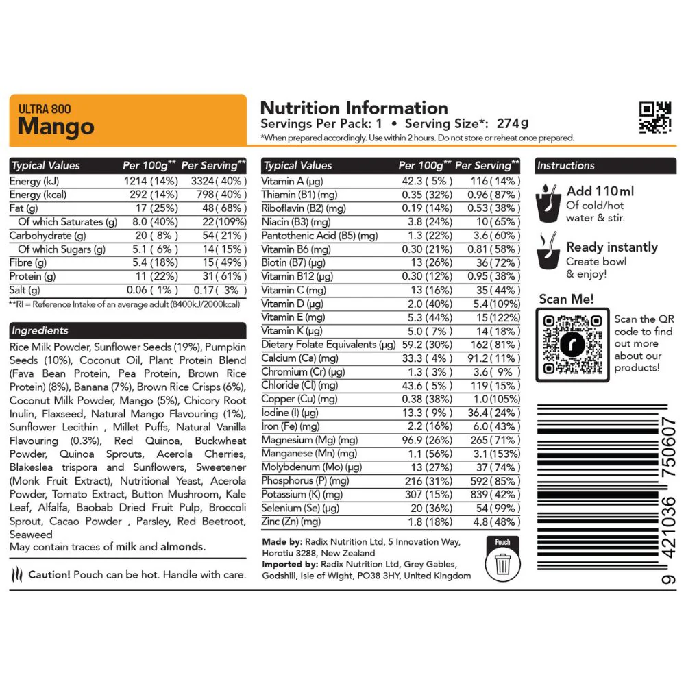 Radix Nutrition Ultra Breakfast v9.0 - 800Kcal (Mango) - Image 2