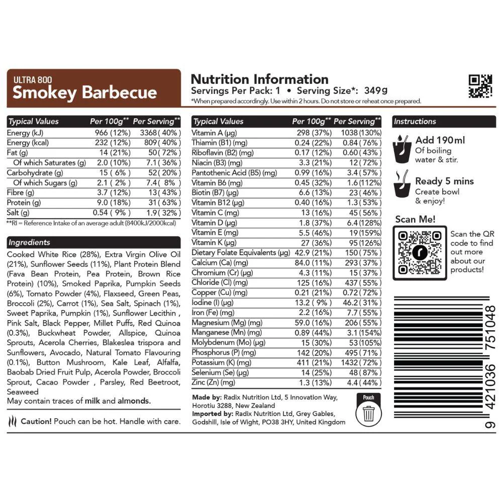 Radix Nutrition Ultra Meals v8.0 - 800Kcal (Smokey Barbecue) - Image 2