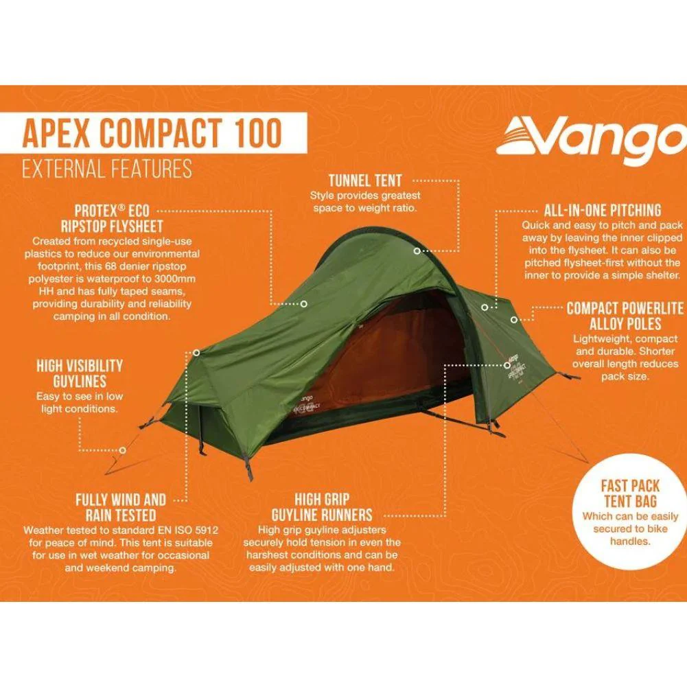 Vango Apex Compact 100 Tent - 1 Man Lightweight Tent (Forest Green) - Image 2