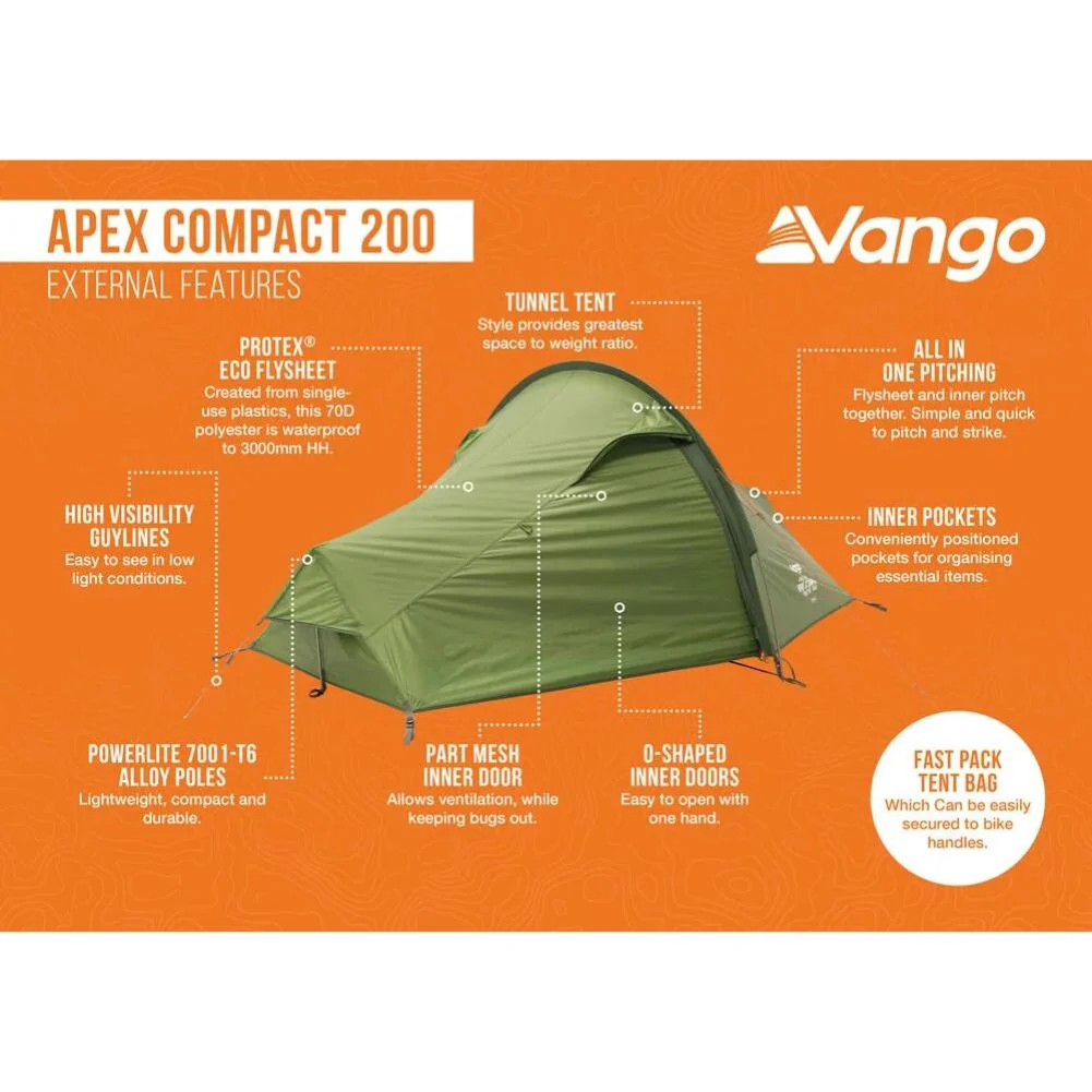 Vango Apex Compact 200 Tent - 2 Man Lightweight Tent (Forest Green) - Image 4