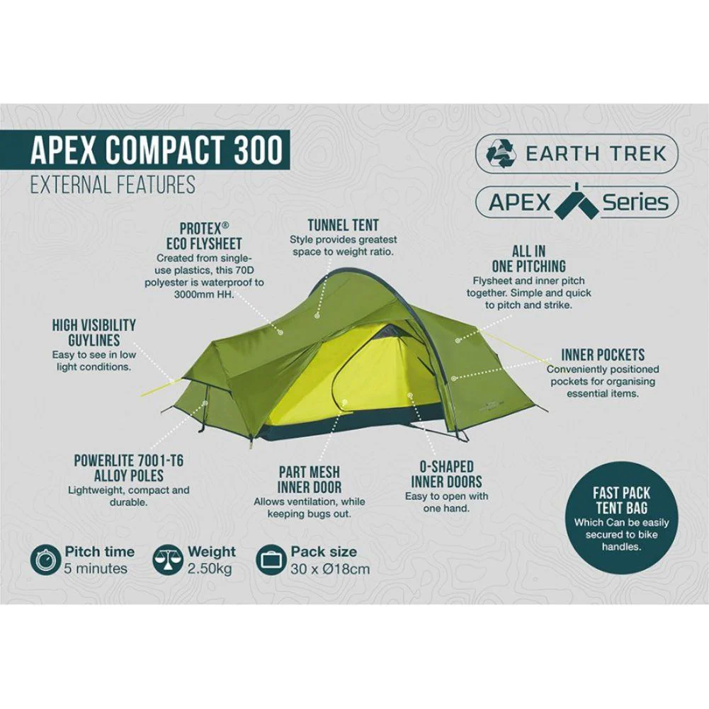 Vango Apex Compact 300 Tent - 3 Man Trekking Tent (Pamir Green) 2024 - Image 8