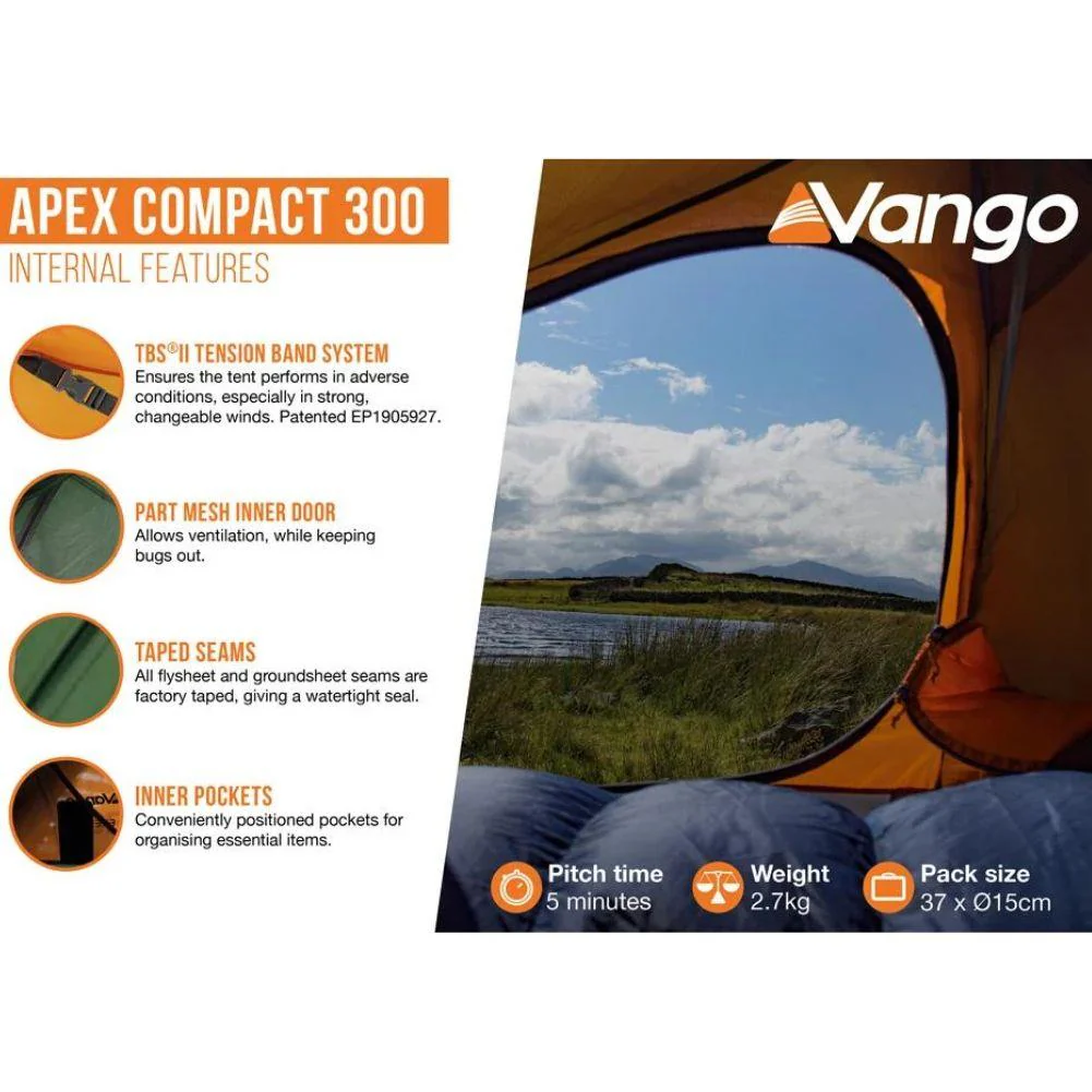 Vango Apex Compact 300 Tent - 3 Man Trekking Tent (Forest Green) 2025 - Image 4