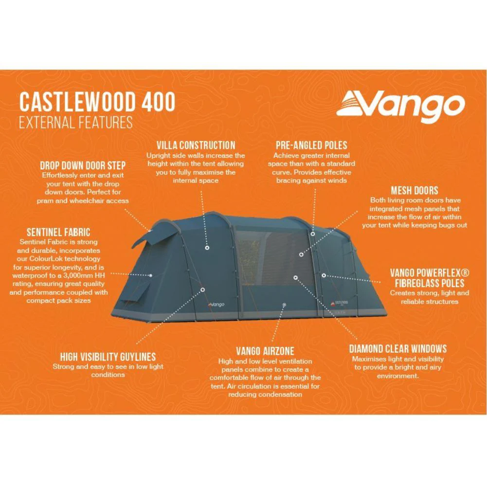 Vango Castlewood 400xl Package Tent - 4 Man Poled Family Tent (Includes Footprint) - Image 4