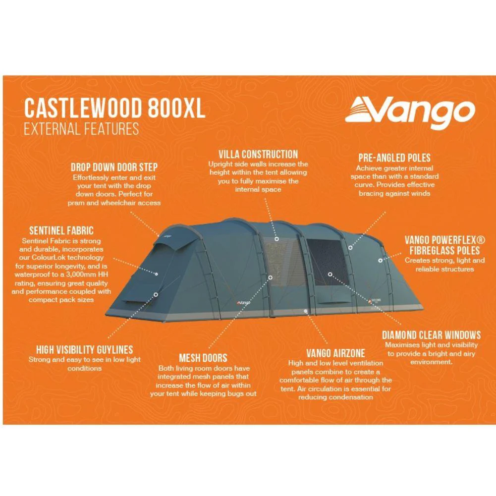Vango Castlewood 800xl Package Tent - 8 Man Poled Family Tent (Includes Footprint) - Image 3