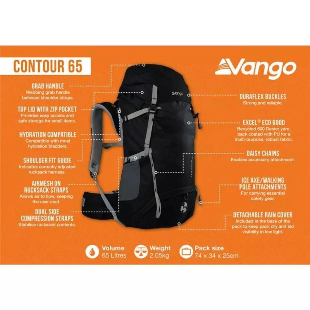 Vango Contour 65L Trekking Rucksack (Black) - Image 11