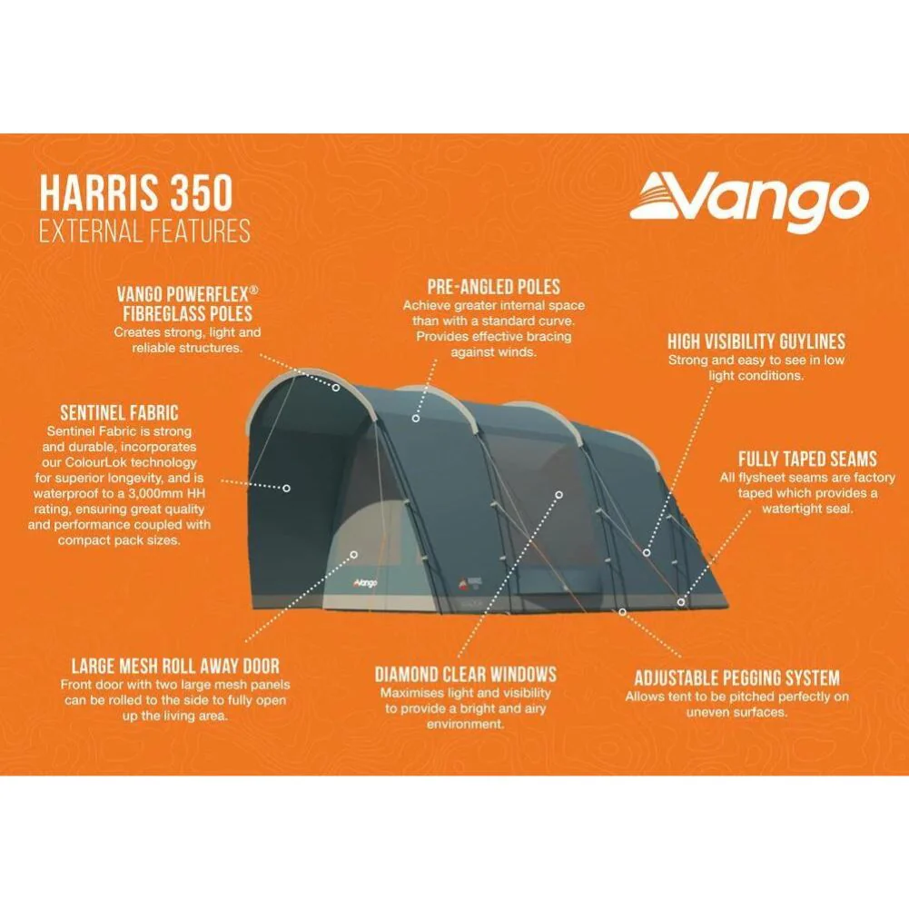 Vango Harris 350 Tent - 3 Person Family Poled Tent - Image 6