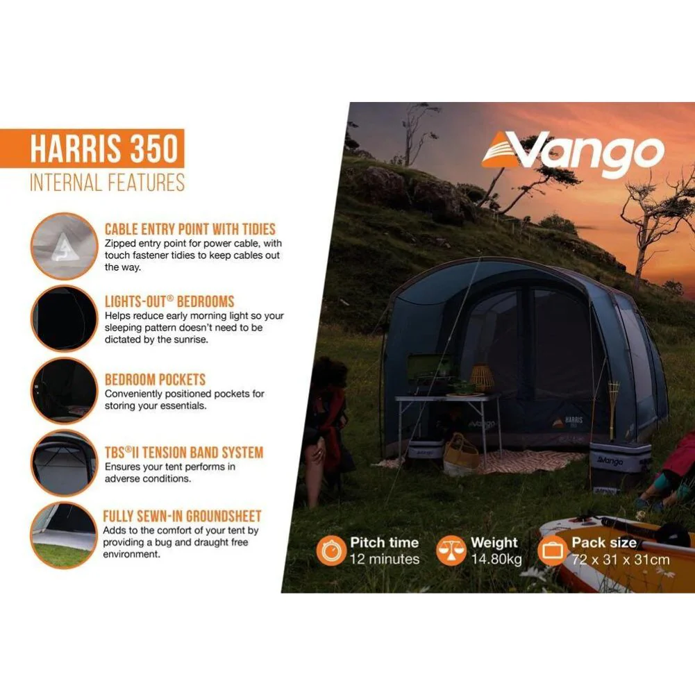 Vango Harris 350 Tent - 3 Person Family Poled Tent - Image 7