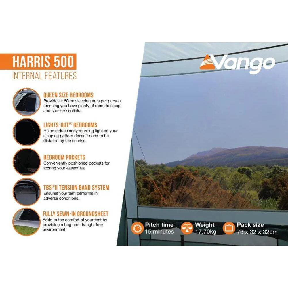 Vango Harris 500 Tent  - 5 Person Family Poled Tent - Image 3