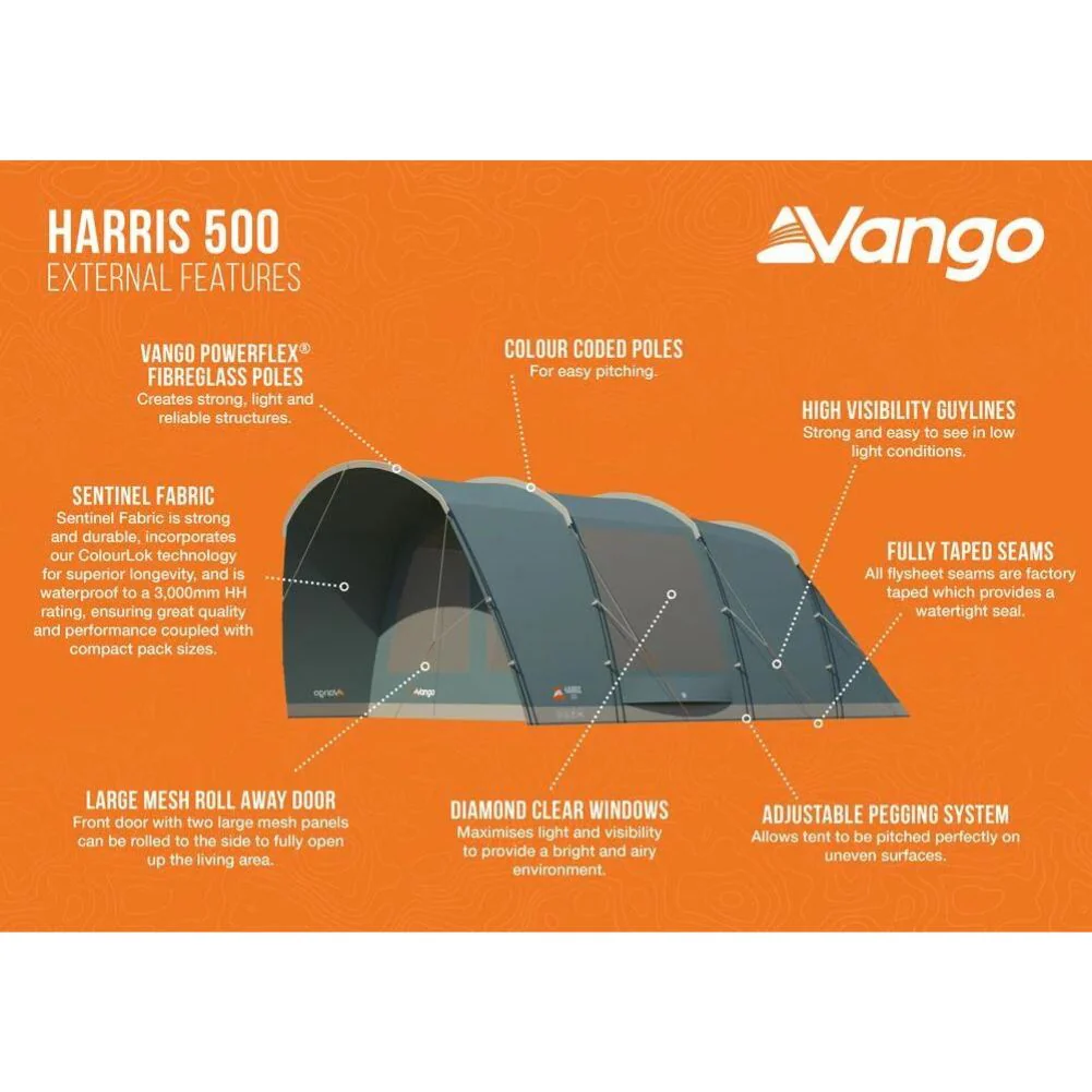 Vango Harris 500 Tent  - 5 Person Family Poled Tent - Image 4