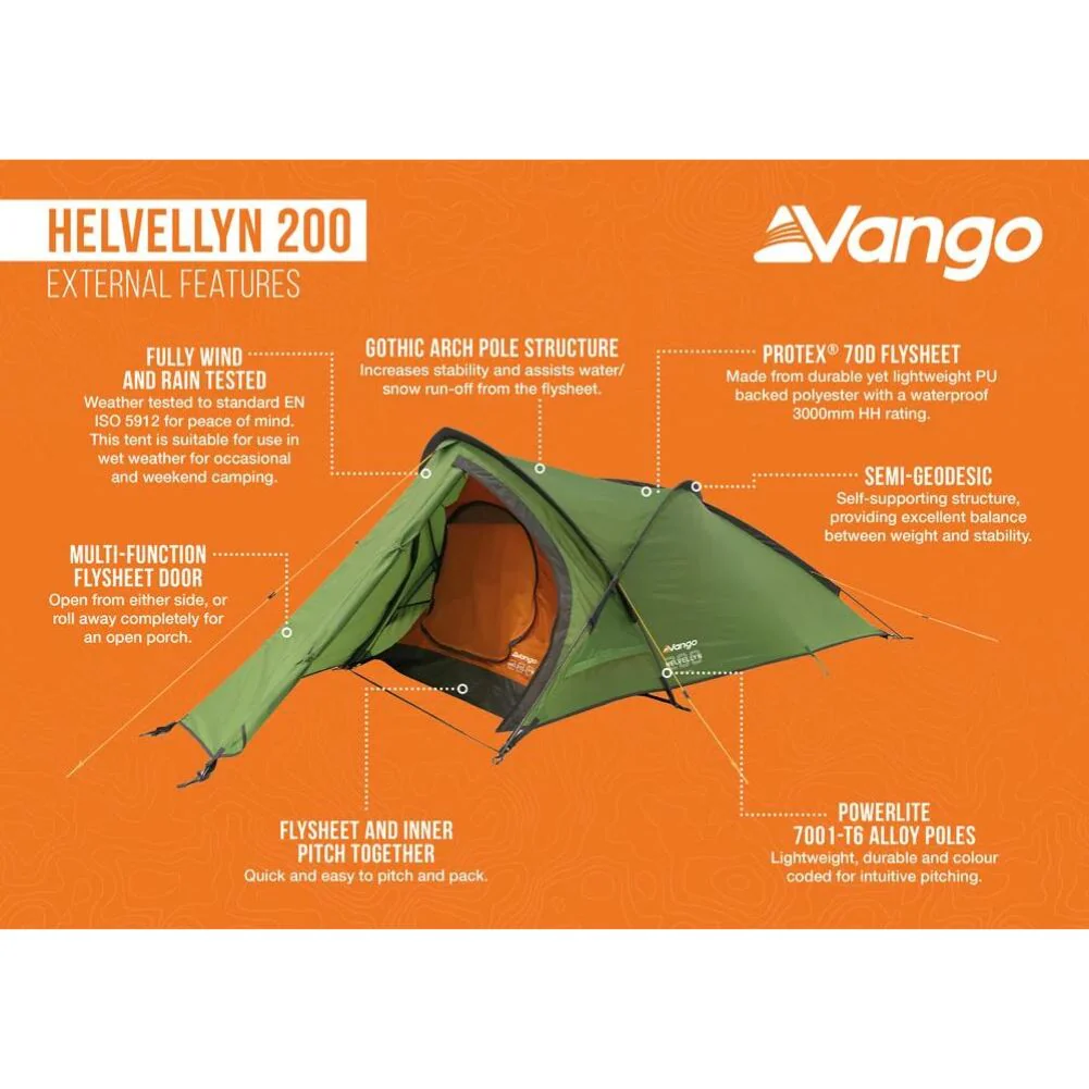 Vango Helvellyn 200 Trekking Tent - 2 Man Semi-Geodesic Tent - Image 7