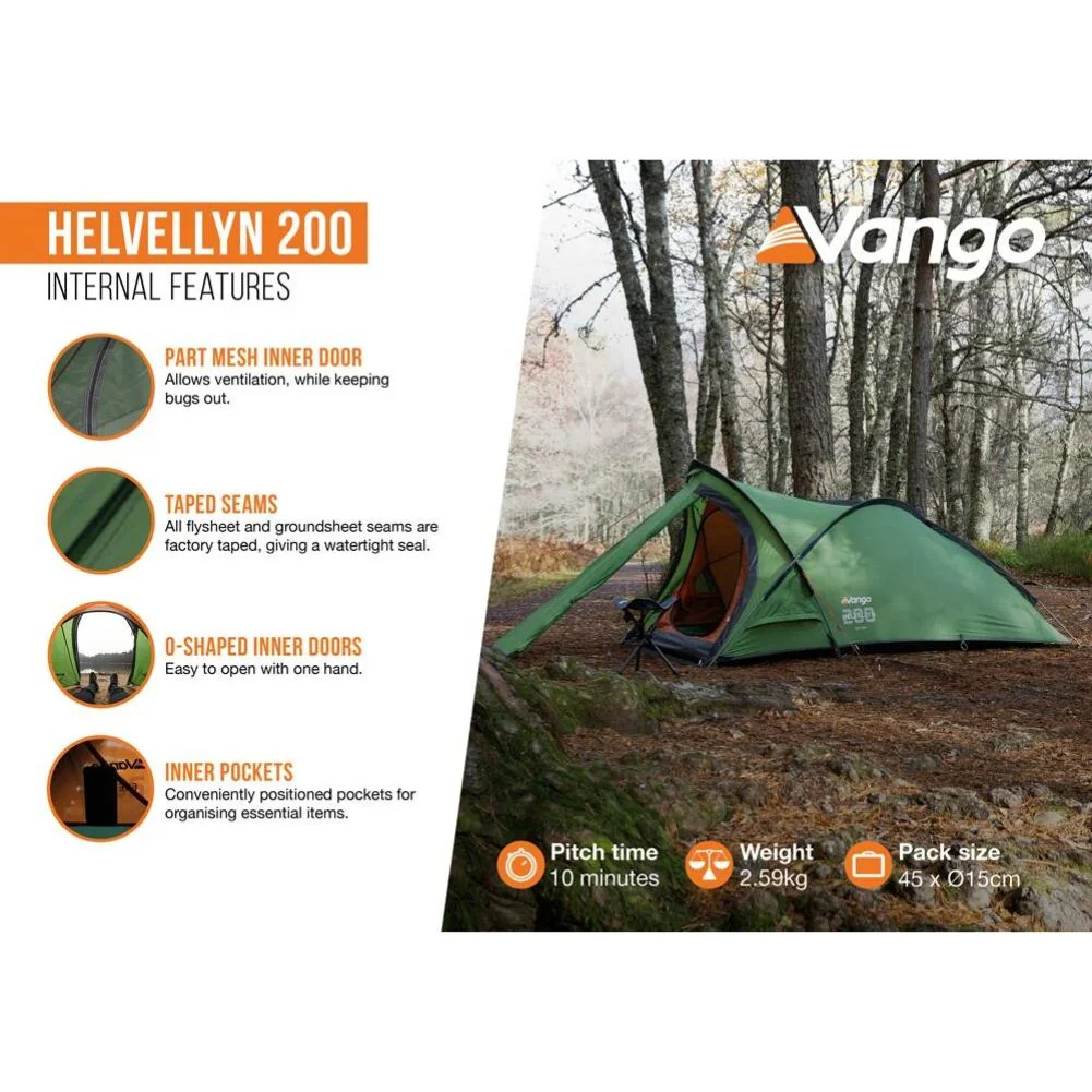 Vango Helvellyn 200 Trekking Tent - 2 Man Semi-Geodesic Tent - Image 8