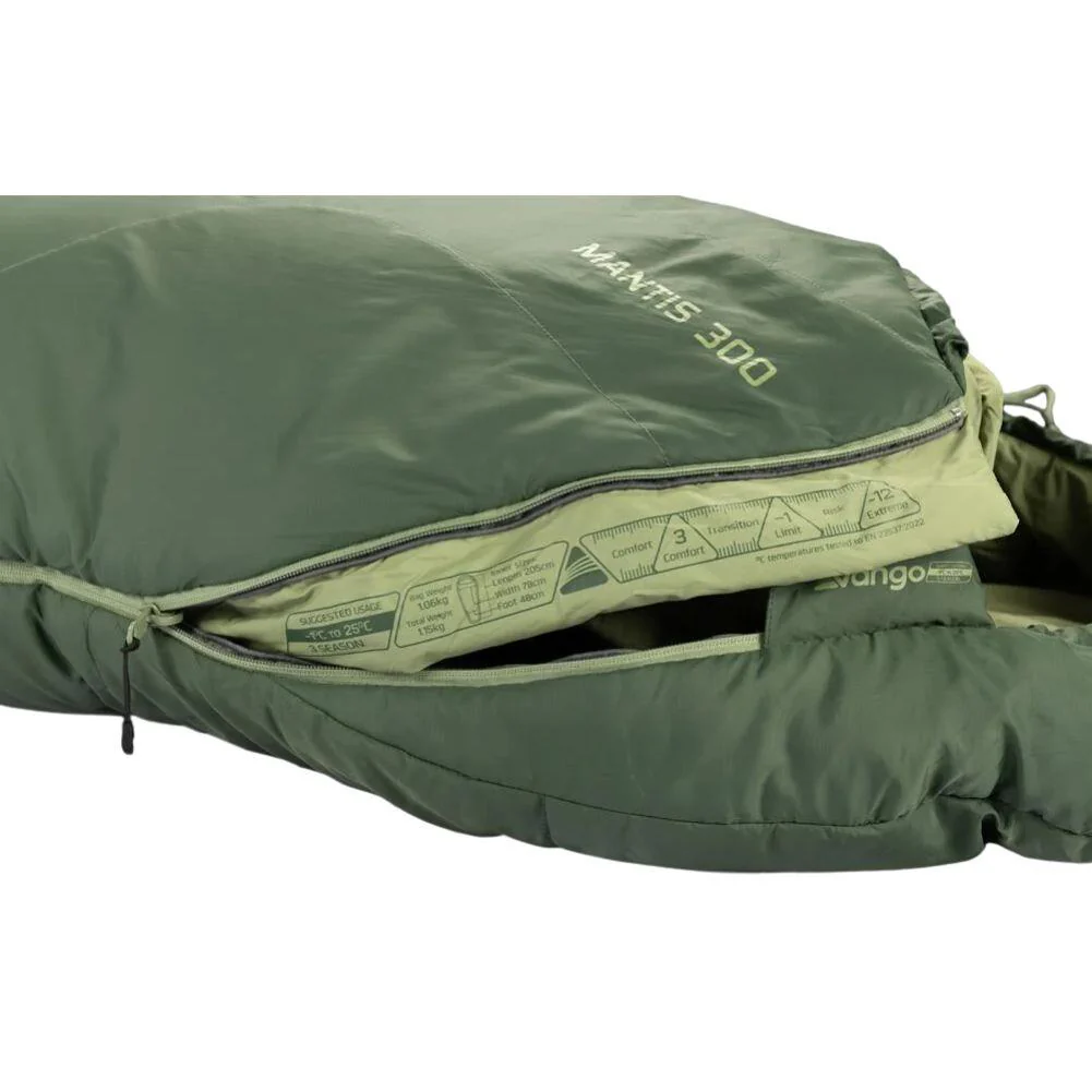 Vango Mantis 300 Lightweight Sleeping Bag (Pine Green) - Image 8
