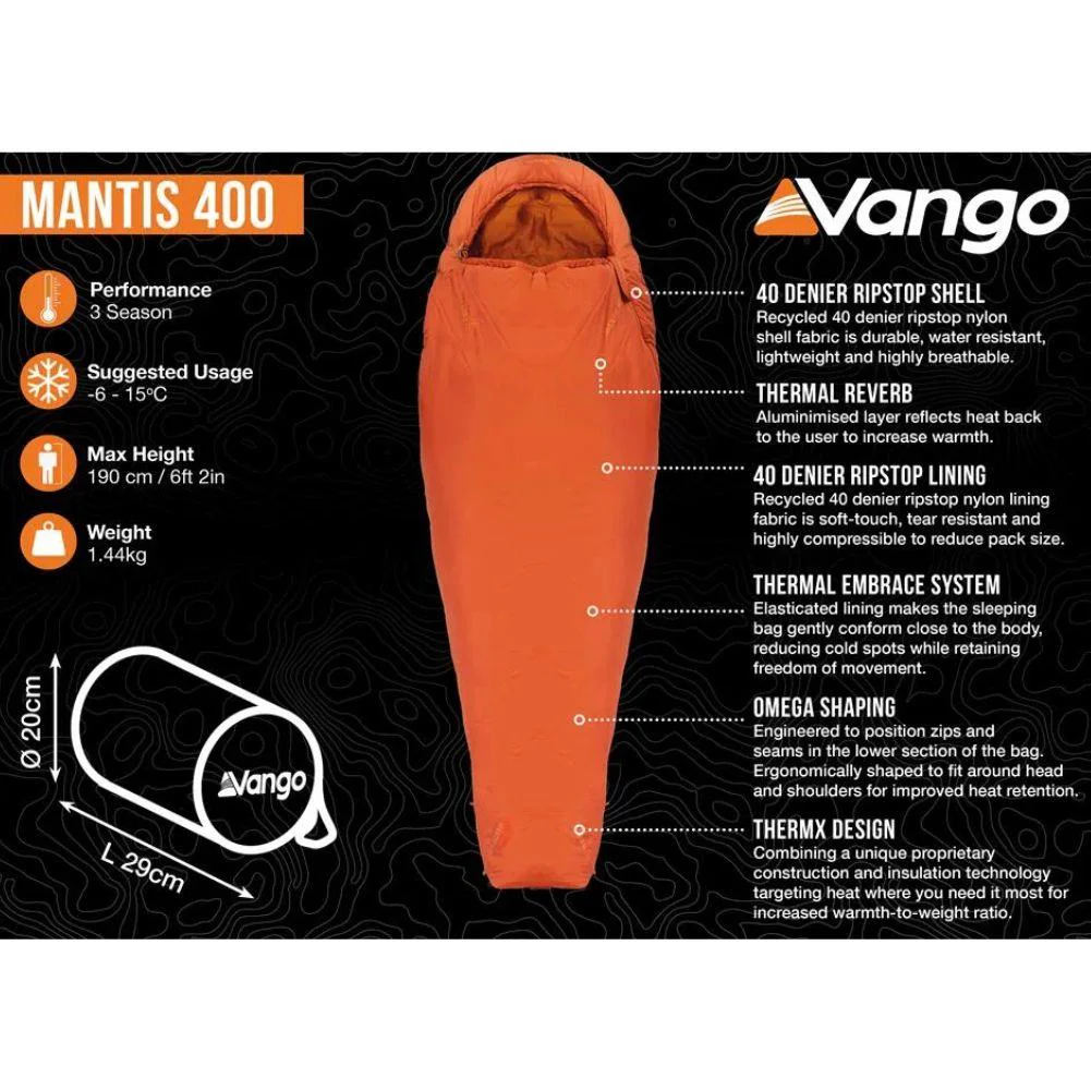 Vango Mantis 400 Lightweight Sleeping Bag (Harissa) - Image 16